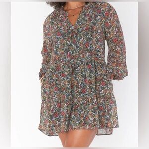Show Me Your MuMu Green Pink Ruffled Bell Sleeve Sundress